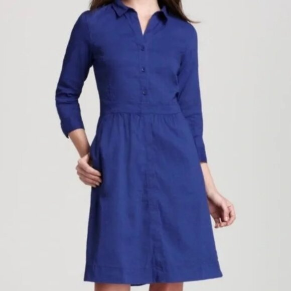 Eileen Fisher Linen Blend Shirt Dress LP - Picture 1 of 9